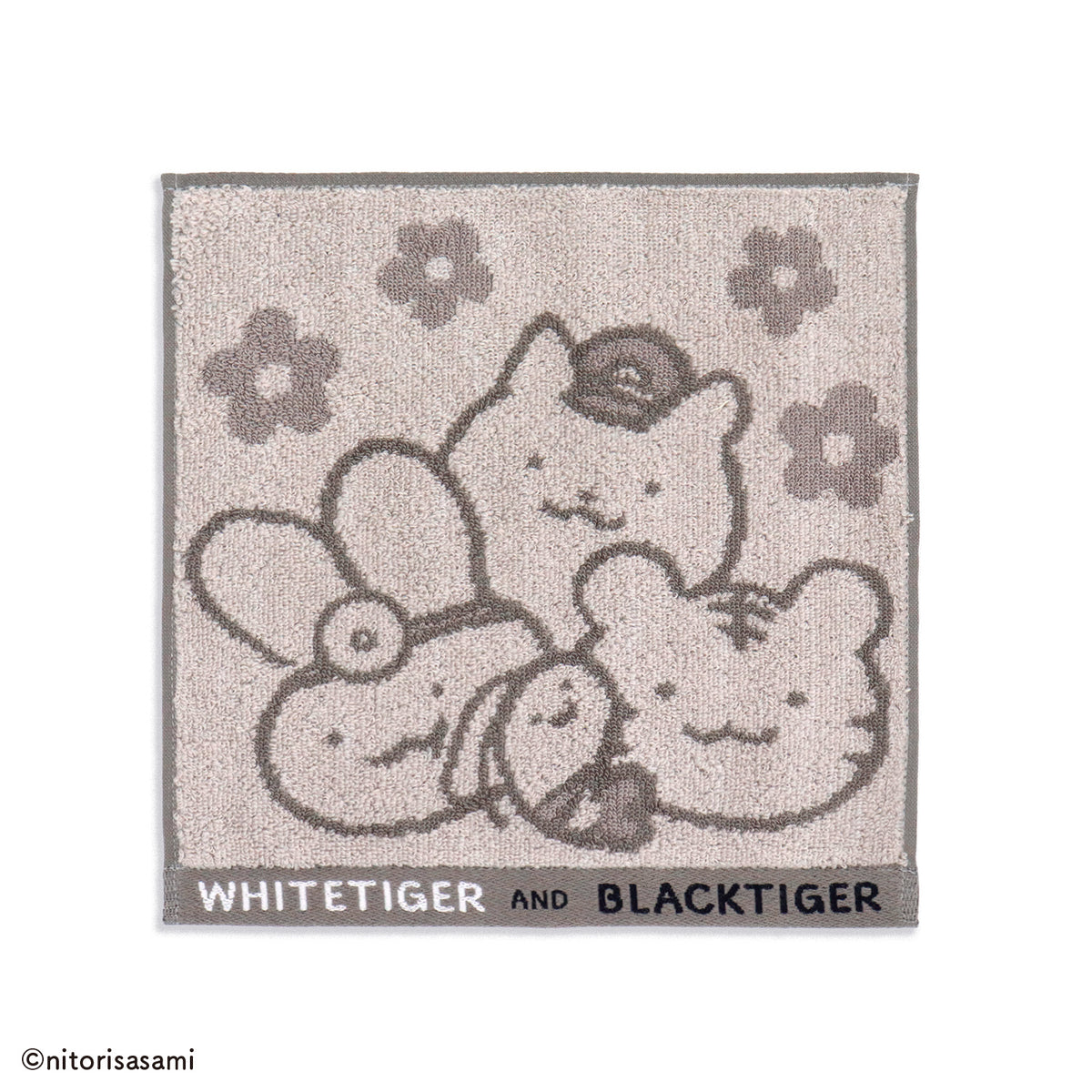 ホワイトタイガーとブラックタイガー タオルハンカチ（ピンク