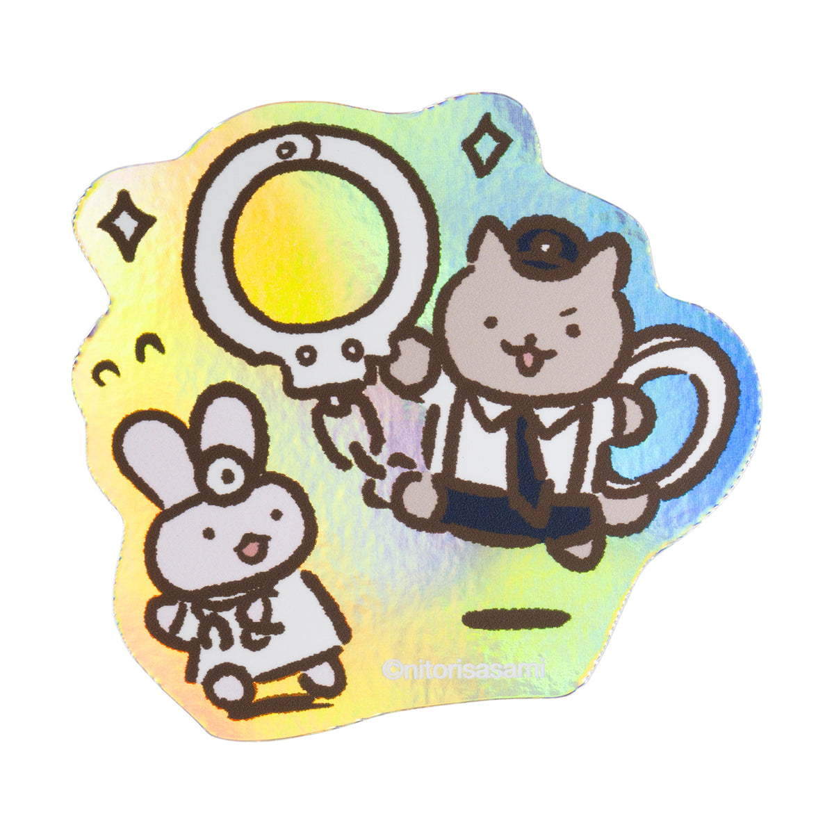 White Tiger and Black Tiger Holographic Sticker for Smartphones (Huge Handcuffs)
