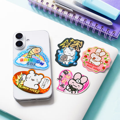 White Tiger & Black Tiger Smartphone-size Hologram Sticker (Heart)