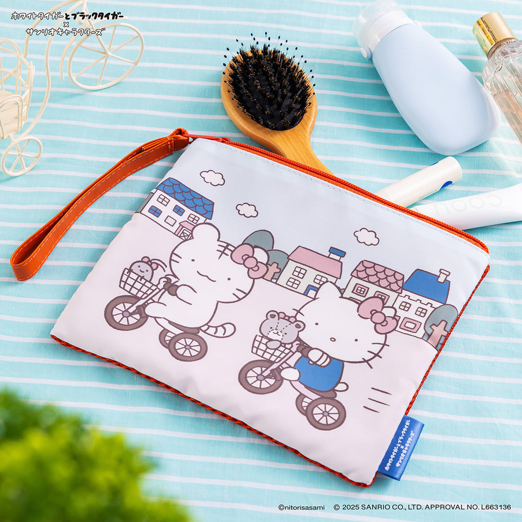 ホワイトタイガーとブラックタイガー×サンリオキャラクターズ 片面メッシュなフラットポーチ