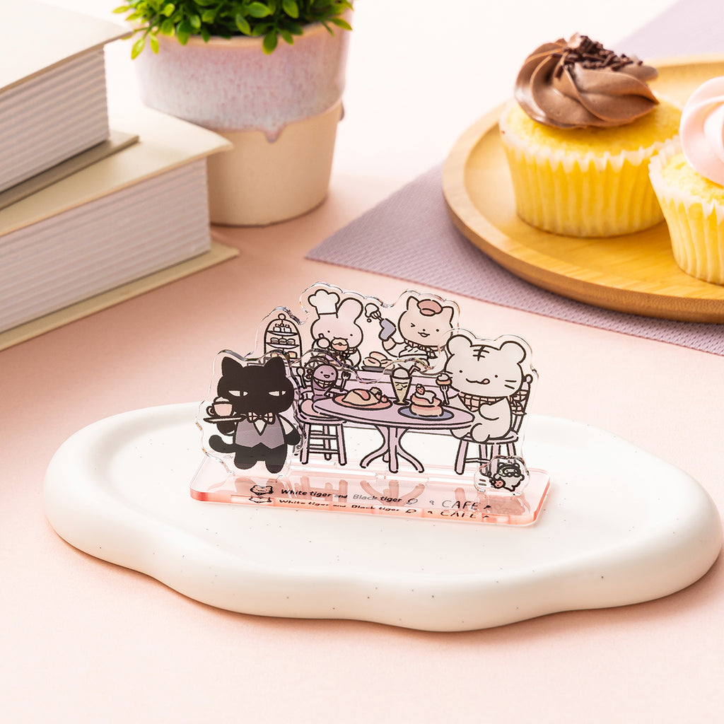 ホワイトタイガーとブラックタイガーカフェ レイヤーアクリルスタンド