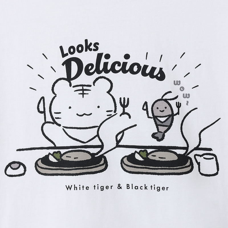 ホワイトタイガーとブラックタイガー Tシャツ Looks Delicious ホワイト