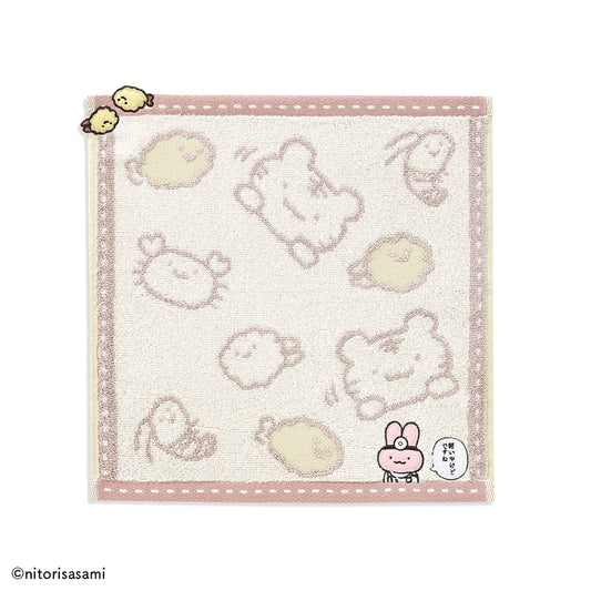 ホワイトタイガーとブラックタイガー カニ爪フライとえびフライ タオルハンカチピンク