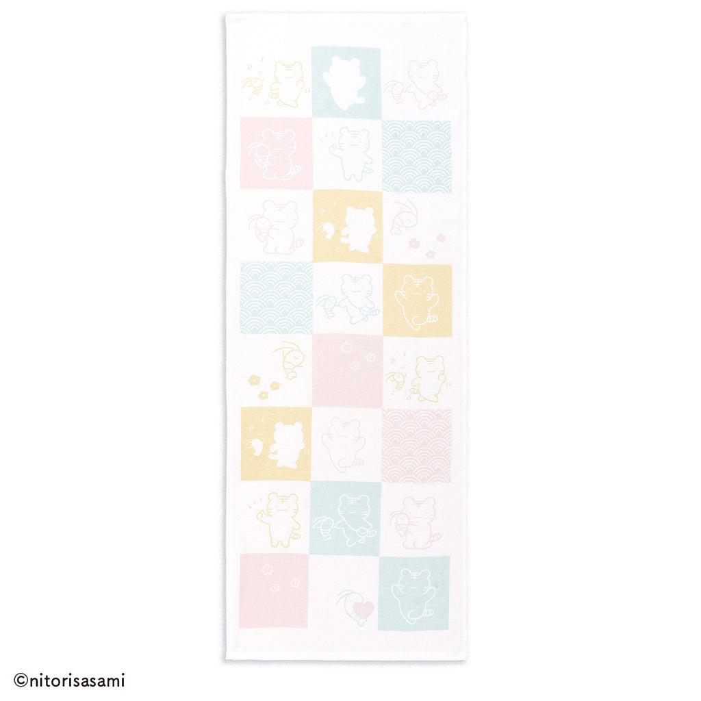 ホワイトタイガーとブラックタイガー なんだか楽しいね 手ぬぐいタオル ホワイト