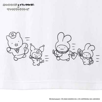 ホワイトタイガーとブラックタイガー×サンリオキャラクターズ Tシャツ みんな ホワイト