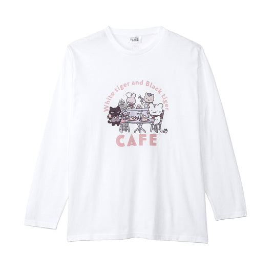 ホワイトタイガーとブラックタイガーカフェ 長袖Tシャツ メインビジュアル ホワイト