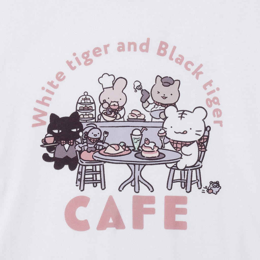 ホワイトタイガーとブラックタイガーカフェ 長袖Tシャツ メインビジュアル ホワイト