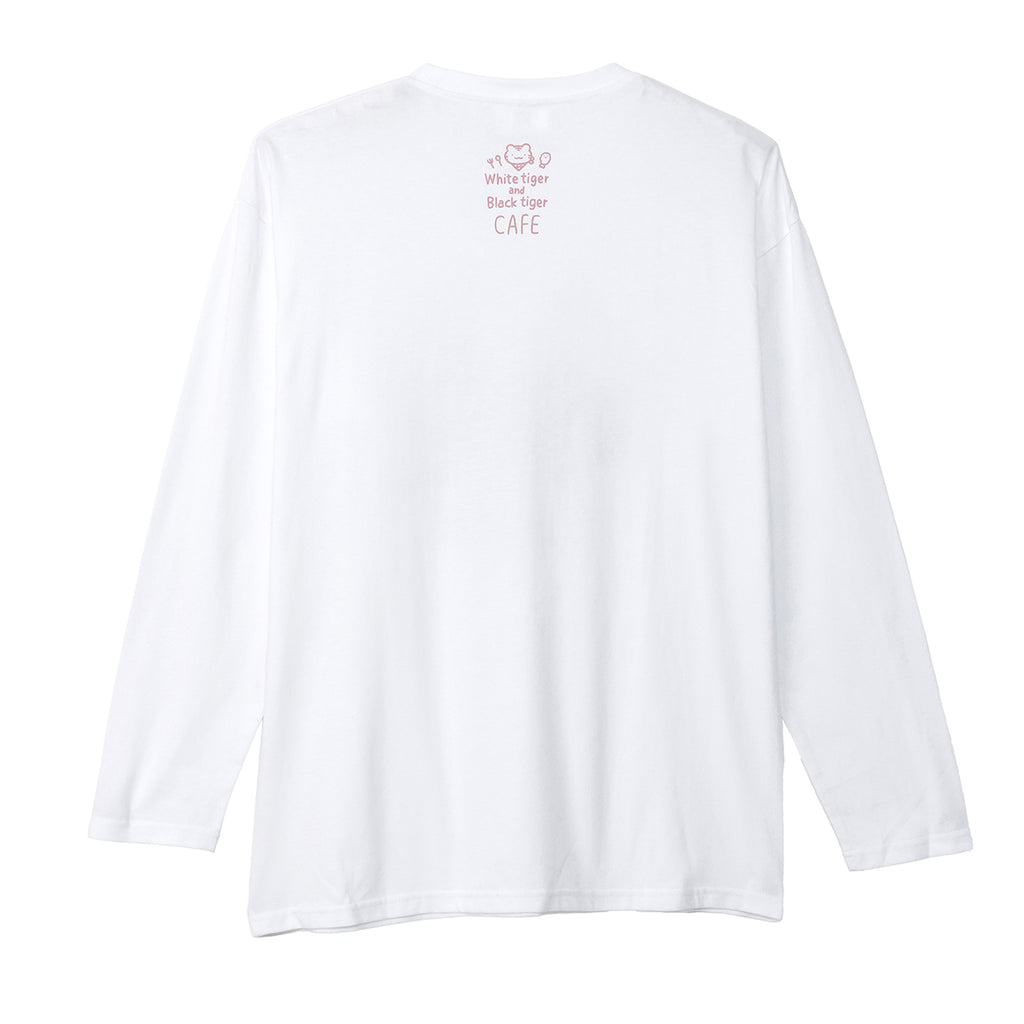 ホワイトタイガーとブラックタイガーカフェ 長袖Tシャツ メインビジュアル ホワイト