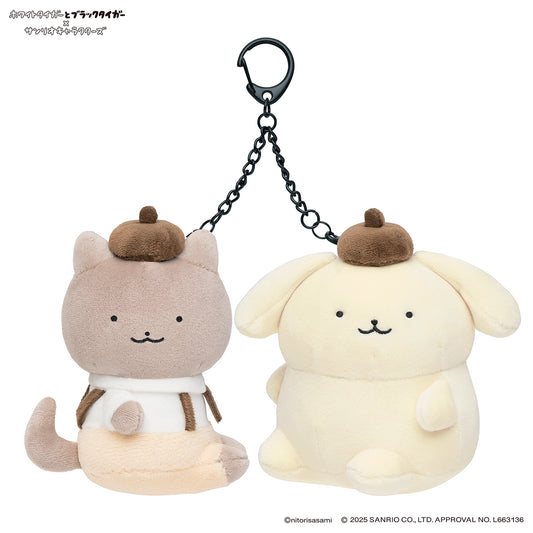 ホワイトタイガーとブラックタイガー×サンリオキャラクターズ ミニマスコットセット（犬のおまわりさん＆ポムポムプリン）