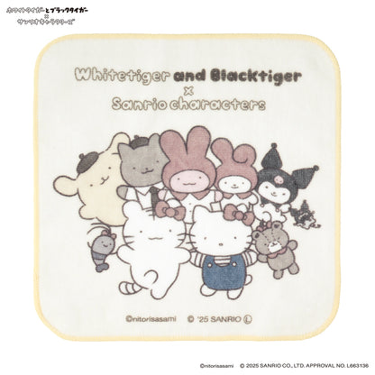ホワイトタイガーとブラックタイガー×サンリオキャラクターズ ハンドタオル（みんな集合）