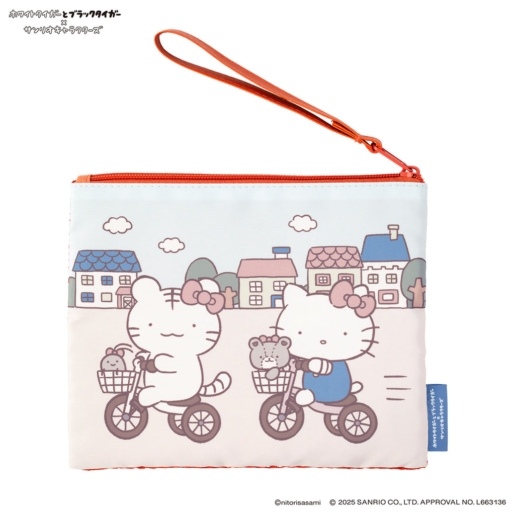 ホワイトタイガーとブラックタイガー×サンリオキャラクターズ 片面メッシュなフラットポーチ