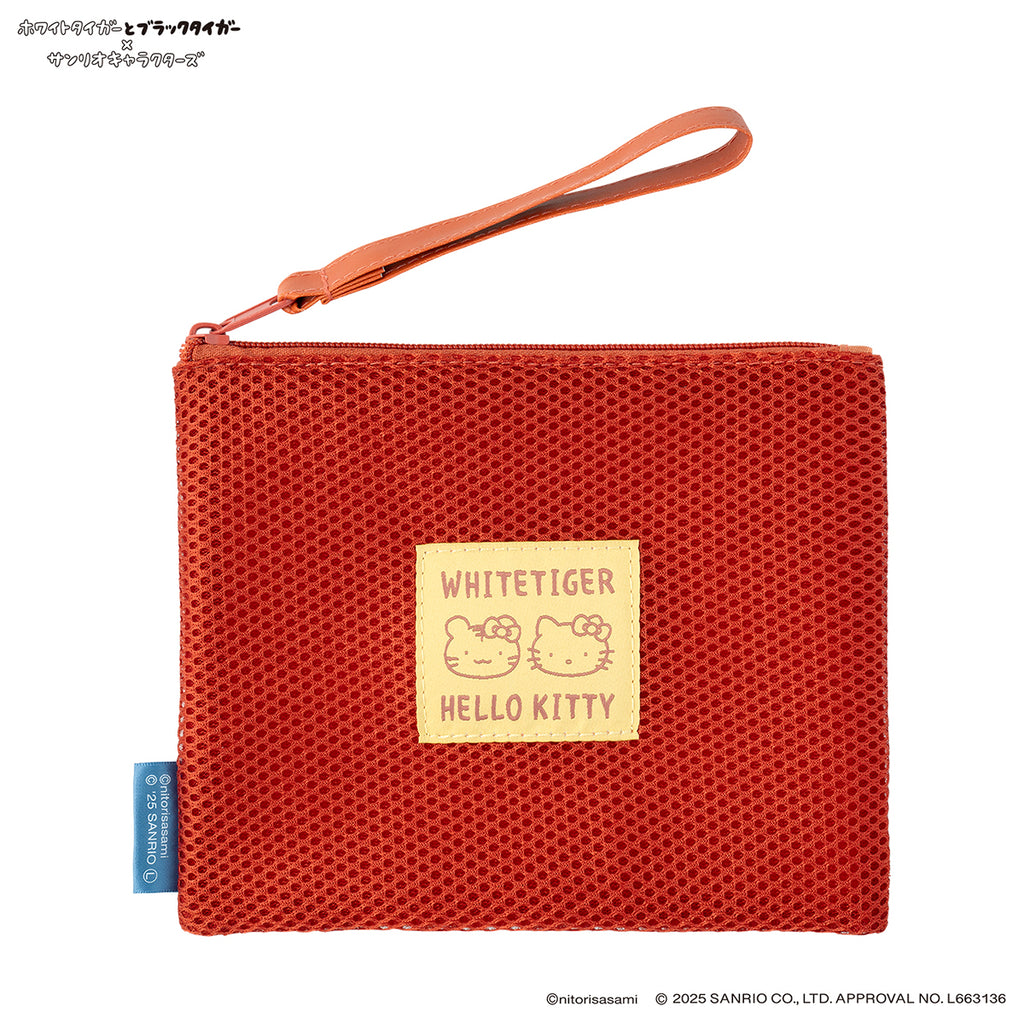 ホワイトタイガーとブラックタイガー×サンリオキャラクターズ 片面メッシュなフラットポーチ