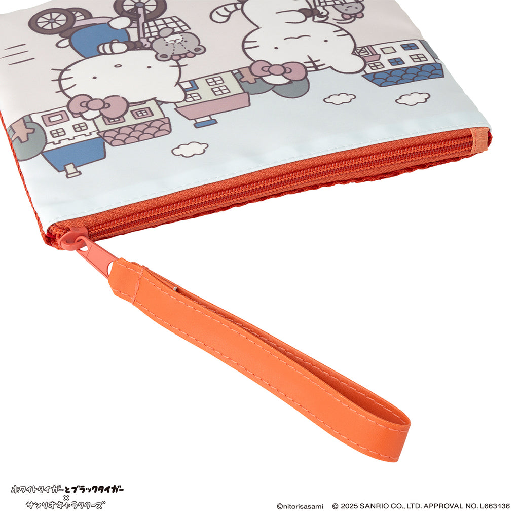 ホワイトタイガーとブラックタイガー×サンリオキャラクターズ 片面メッシュなフラットポーチ
