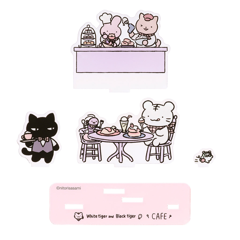ホワイトタイガーとブラックタイガーカフェ レイヤーアクリルスタンド