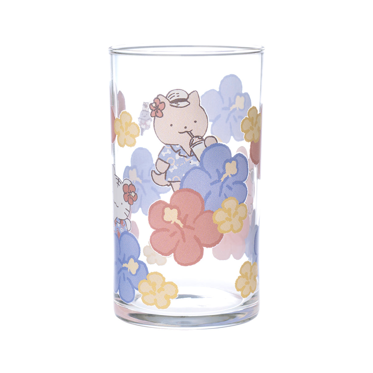 小白虎與黑虎蝦 度假風直身玻璃杯（扶桑花）