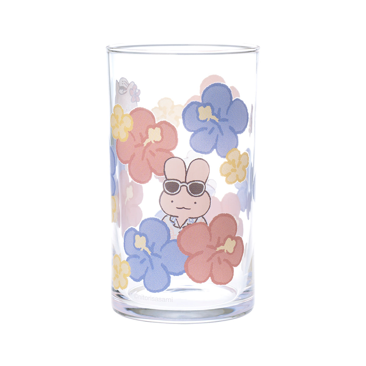 小白虎與黑虎蝦 度假風直身玻璃杯（扶桑花）