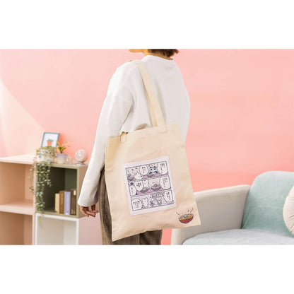 White Tiger and Black Tiger Flat tote bag with pocket (shrimp ramen)