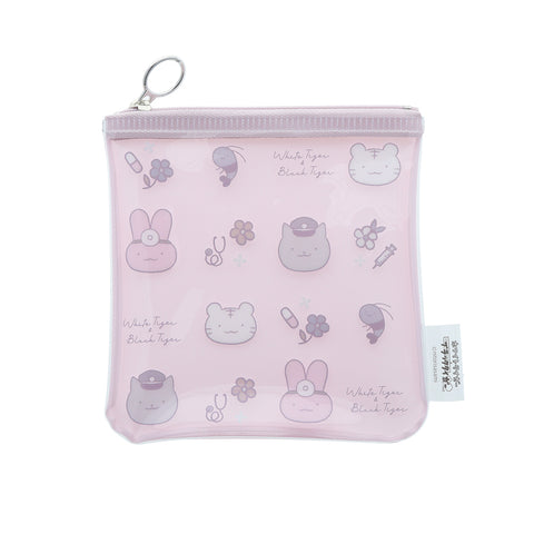 ホワイトタイガーとブラックタイガー ミニポーチ ピンク | とらえびストア